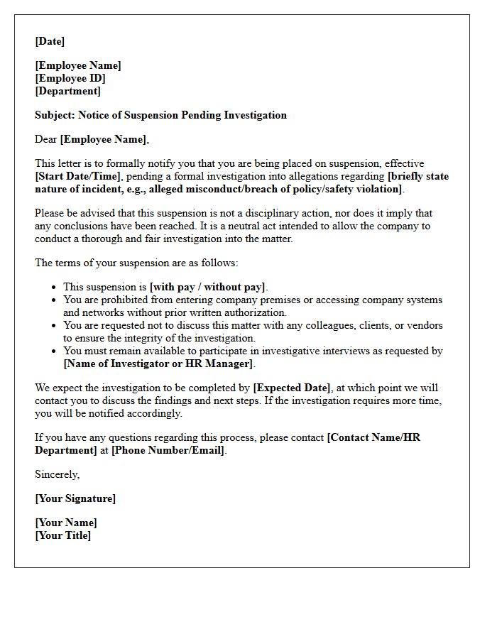 Notice of Suspension Pending Investigation Letter