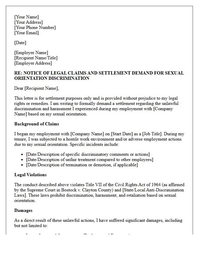 Sexual Orientation Discrimination Settlement Demand Letter