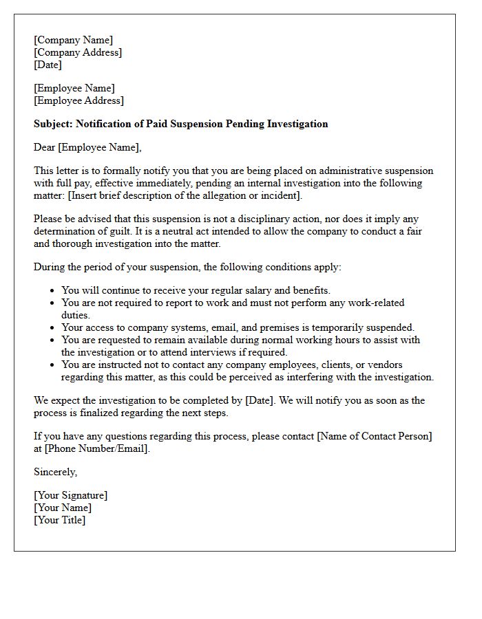 Paid Suspension Pending Investigation Letter