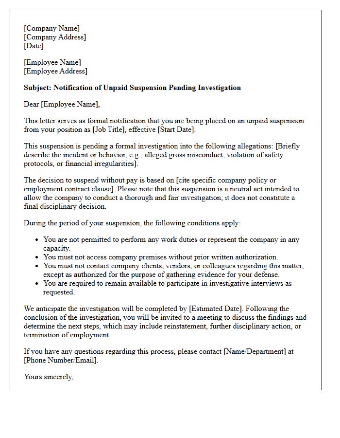 Unpaid Suspension Pending Investigation Letter