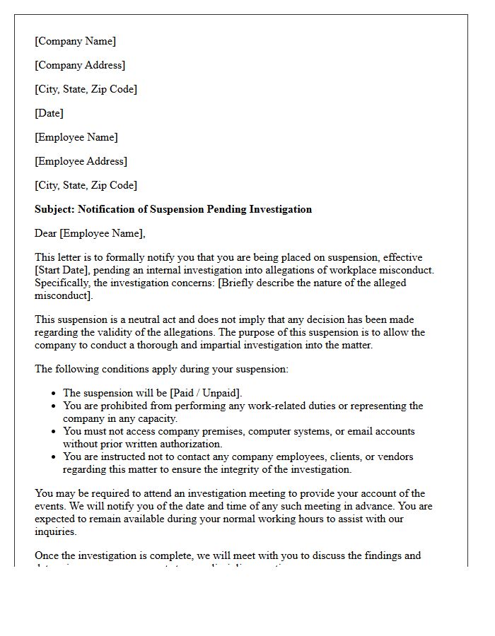 Suspension Pending Workplace Misconduct Investigation Letter