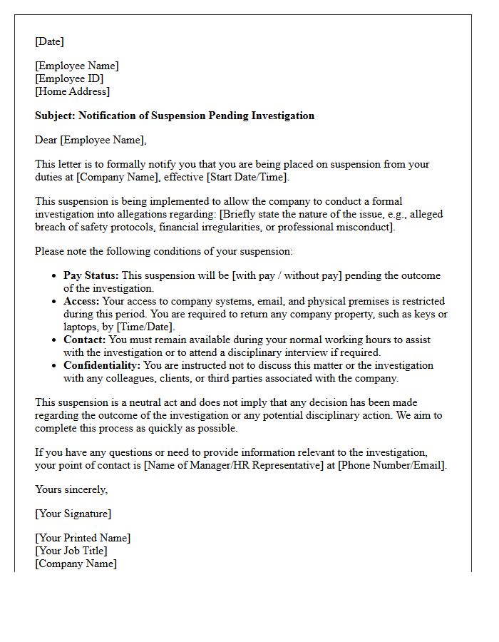 Formal Employee Suspension Pending Investigation Letter