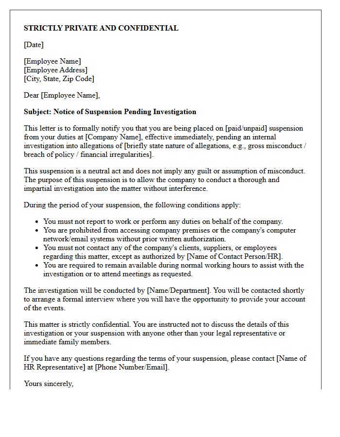 Confidential Notice of Suspension Pending Investigation Letter