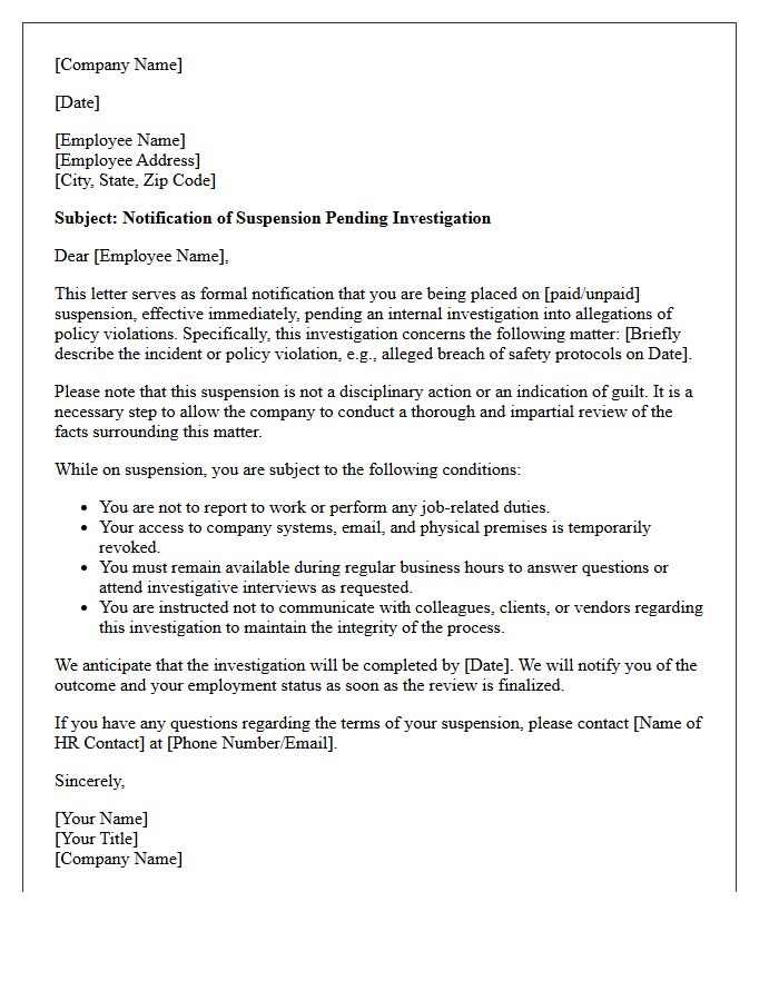 Suspension Pending Policy Violation Investigation Letter