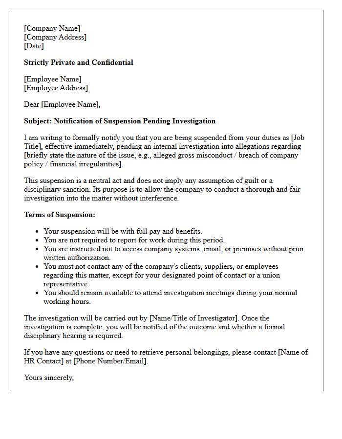 Human Resources Suspension Pending Investigation Letter