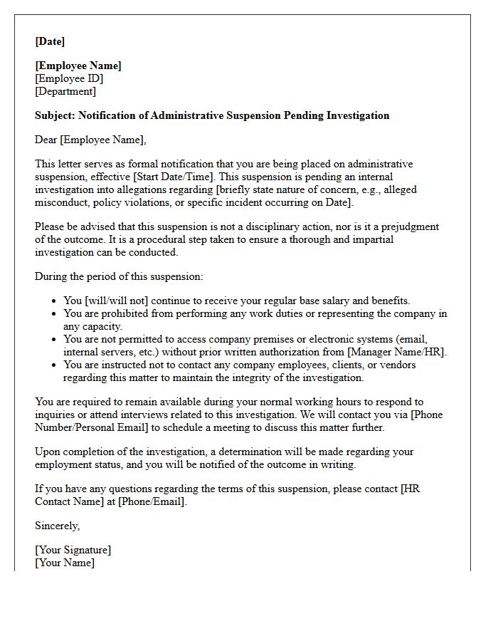 Administrative Suspension Pending Investigation Letter