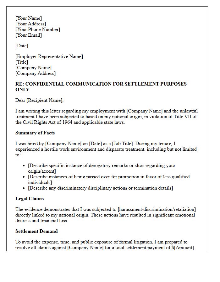 National Origin Discrimination Settlement Demand Letter