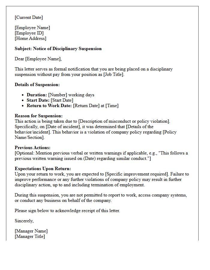 Standard Disciplinary Suspension Letter
