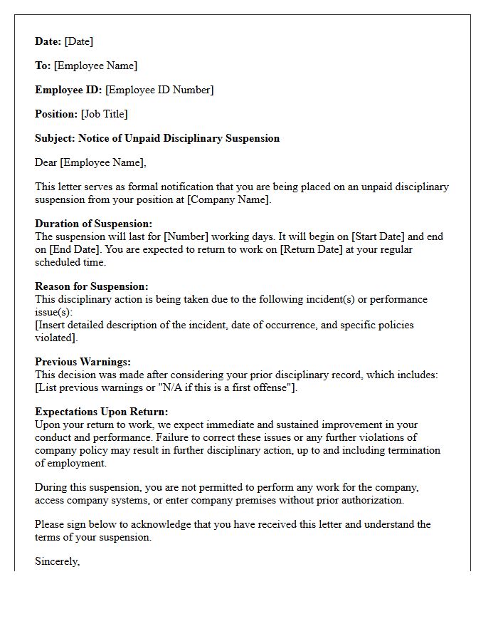 Unpaid Disciplinary Suspension Letter