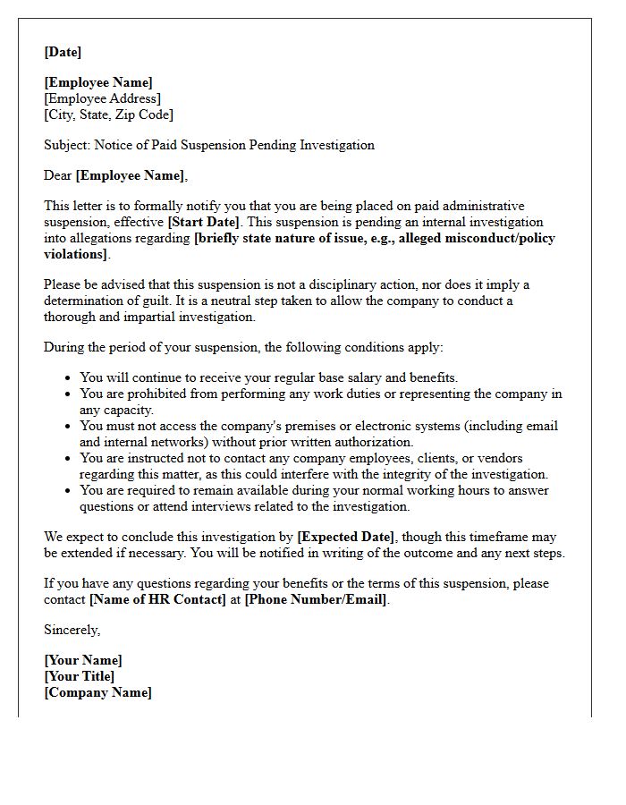 Paid Suspension Pending Investigation Letter