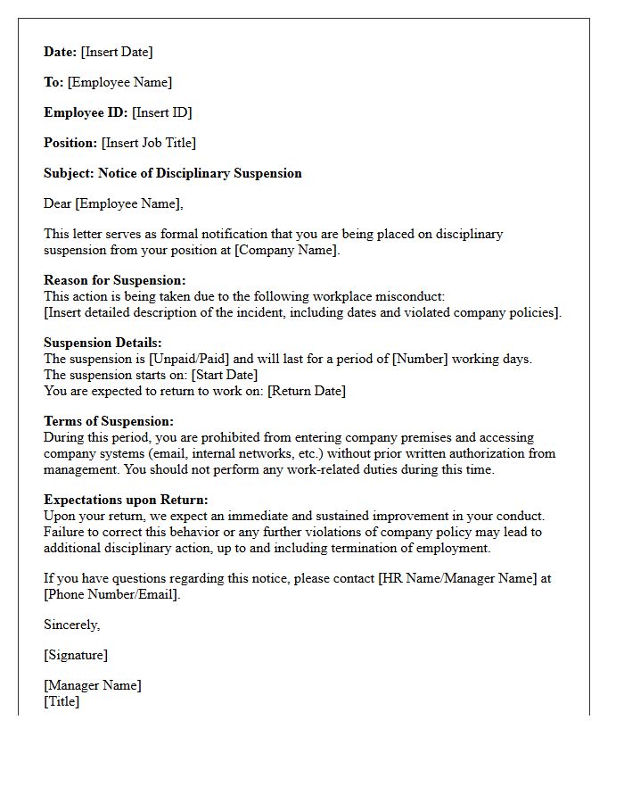 Workplace Misconduct Disciplinary Suspension Letter