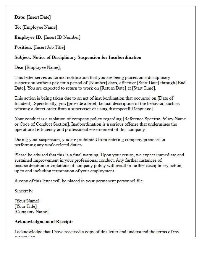 Insubordination Disciplinary Suspension Letter