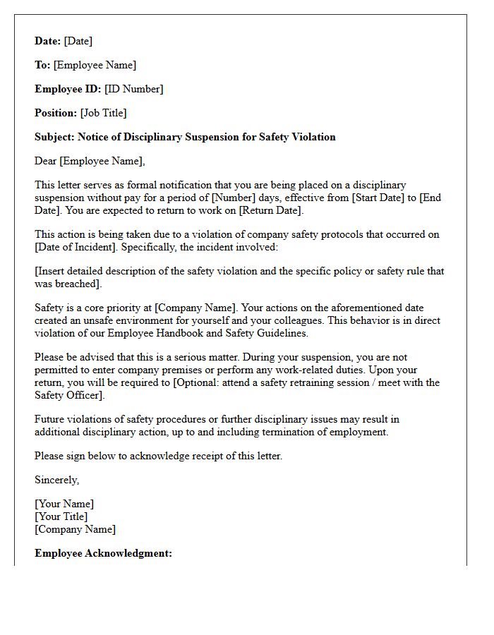 Safety Violation Disciplinary Suspension Letter