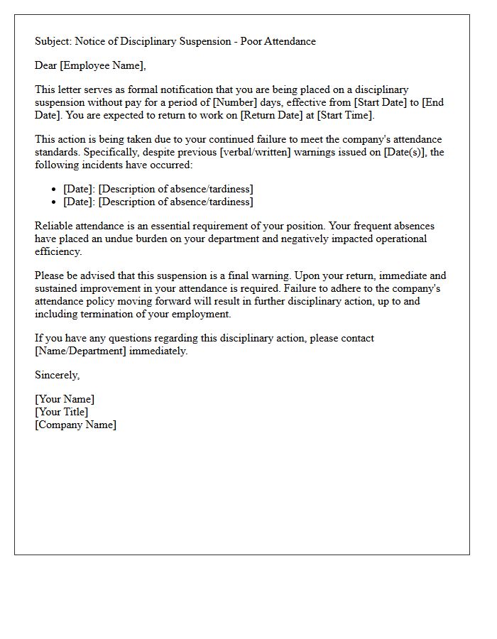 Poor Attendance Disciplinary Suspension Letter
