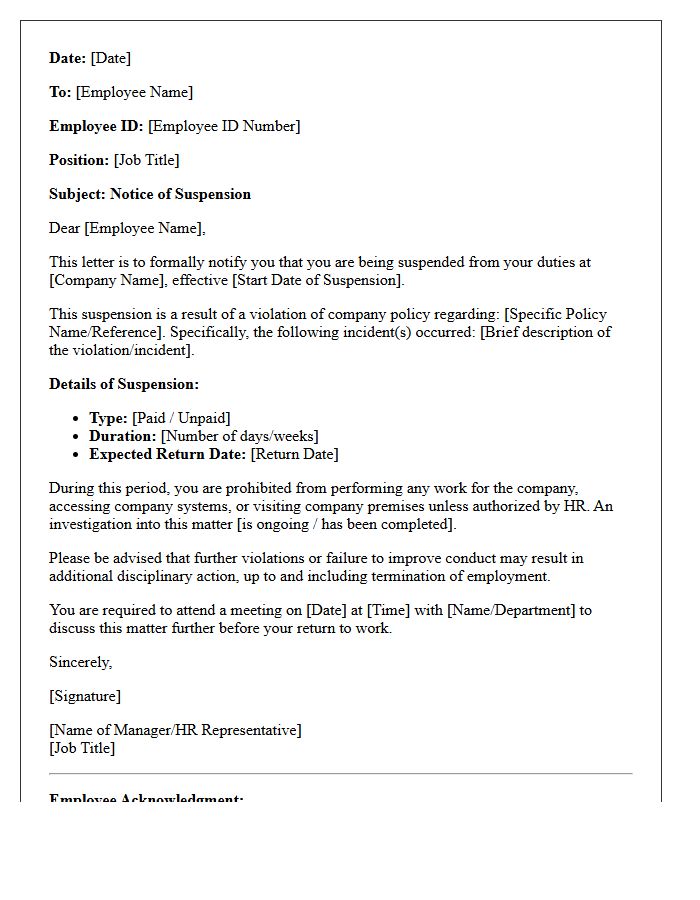 Company Policy Violation Suspension Letter