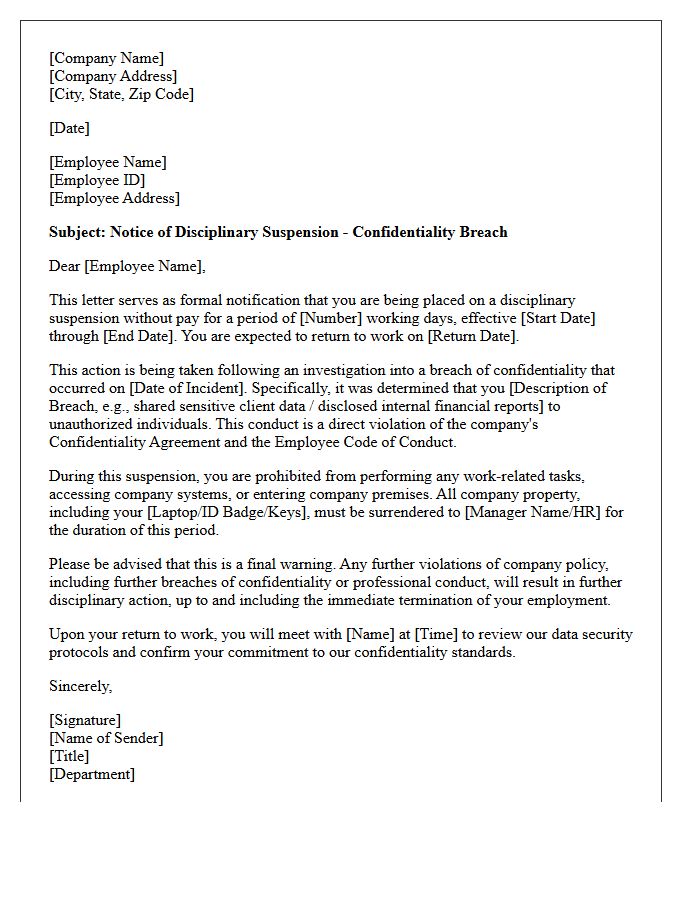 Confidentiality Breach Disciplinary Suspension Letter
