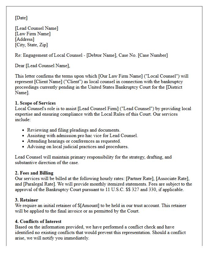 Bankruptcy Proceeding Local Counsel Engagement Letter