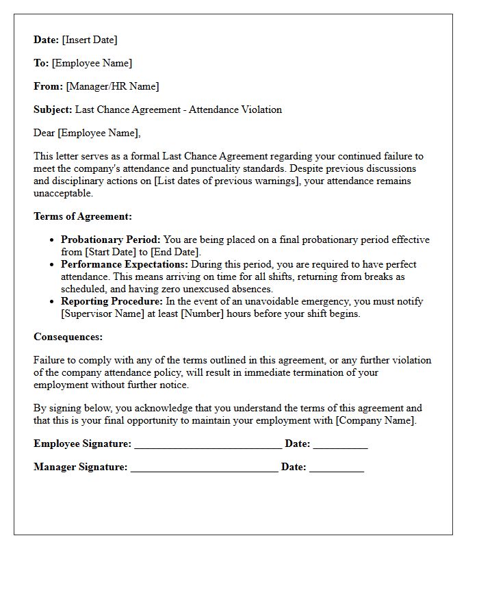 Attendance Violation Last Chance Agreement Letter