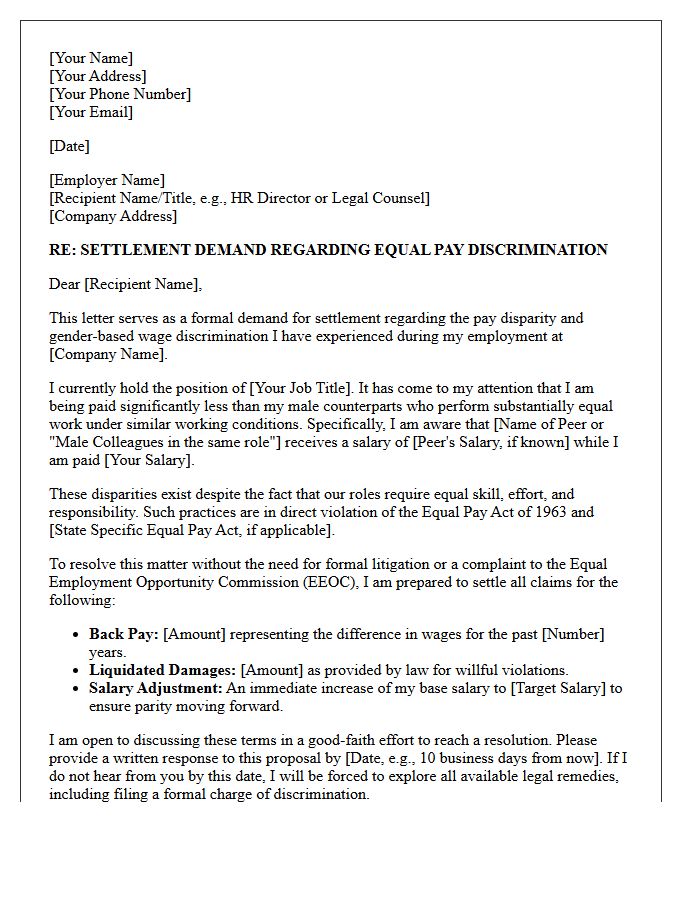 Equal Pay Discrimination Settlement Demand Letter