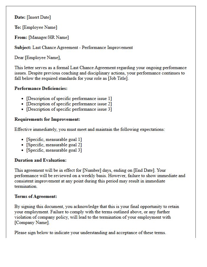 Poor Performance Last Chance Agreement Letter