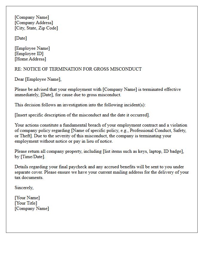 Termination Letter for Cause Due to Gross Misconduct