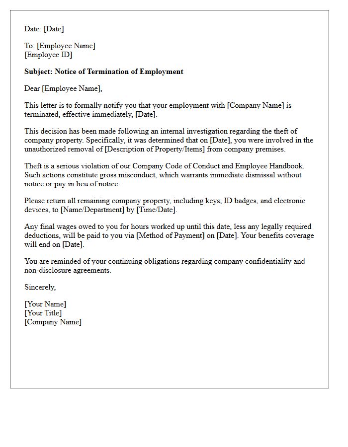 Termination Letter for Theft of Company Property