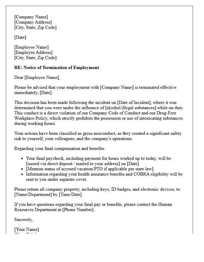 Termination Letter for Substance Abuse on Duty