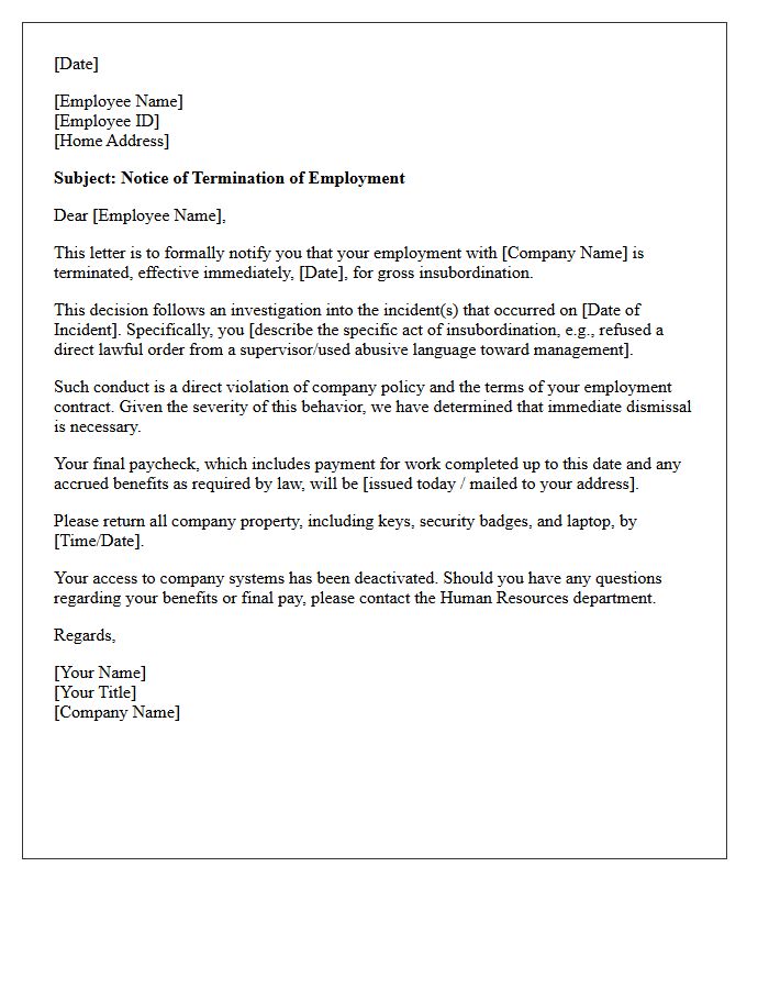 Termination Letter for Gross Insubordination