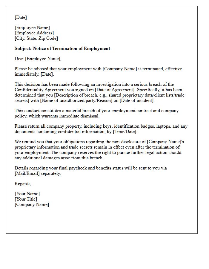 Termination Letter for Breach of Confidentiality