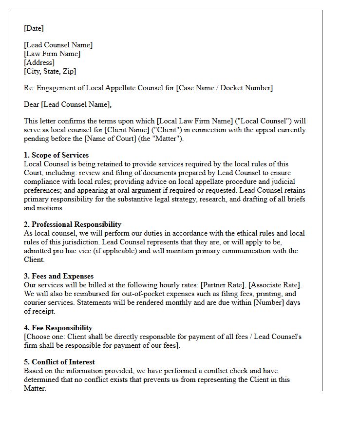 Appellate Practice Local Counsel Engagement Letter