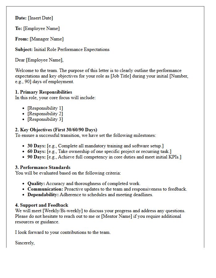 Letter of Initial Role Performance Expectations