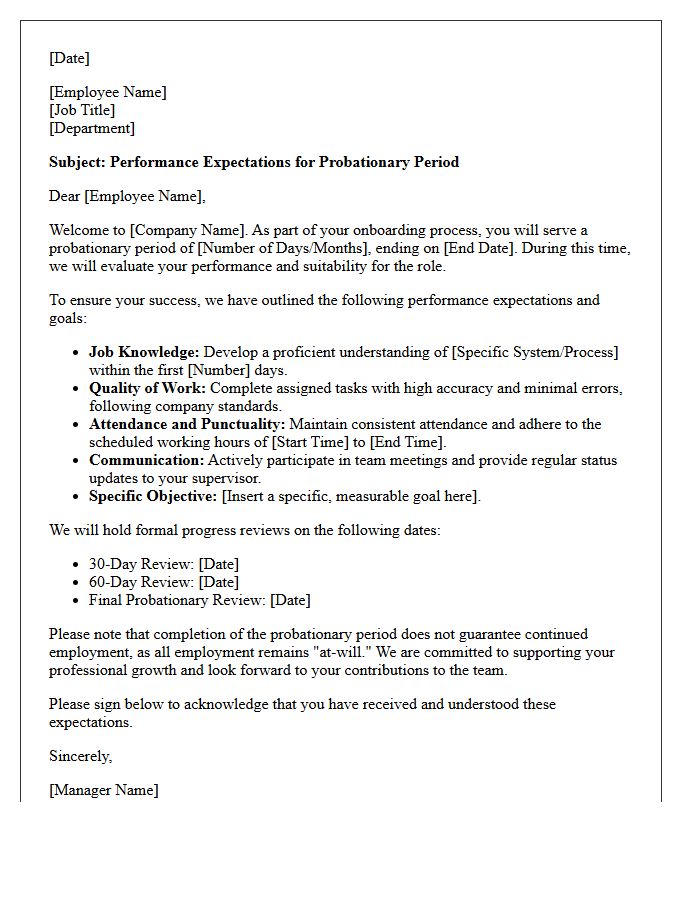 Probationary Period Performance Expectations Letter