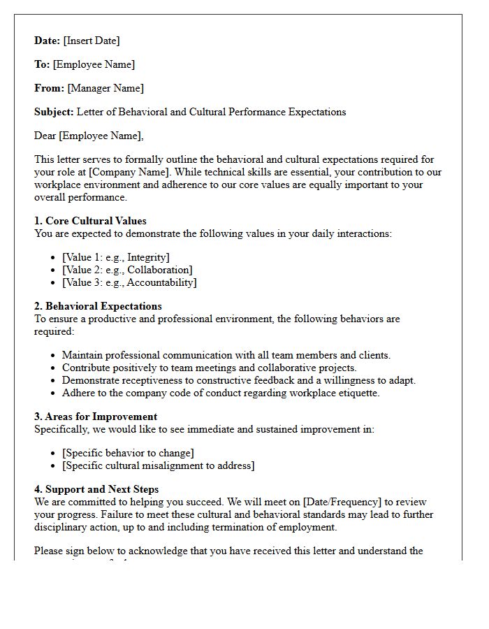 Letter of Behavioral and Cultural Performance Expectations