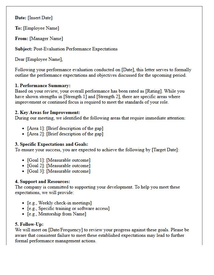Post-Evaluation Performance Expectations Letter