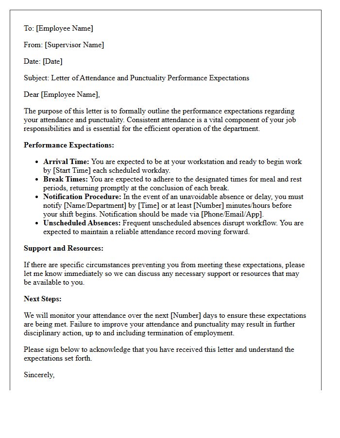 Letter of Attendance and Punctuality Performance Expectations