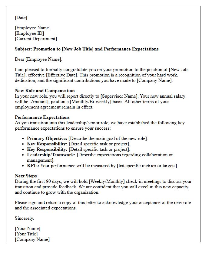 Promotion and New Role Performance Expectations Letter