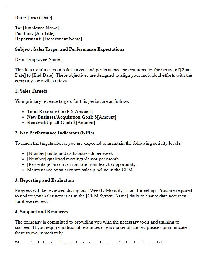Sales Target and Performance Expectations Letter