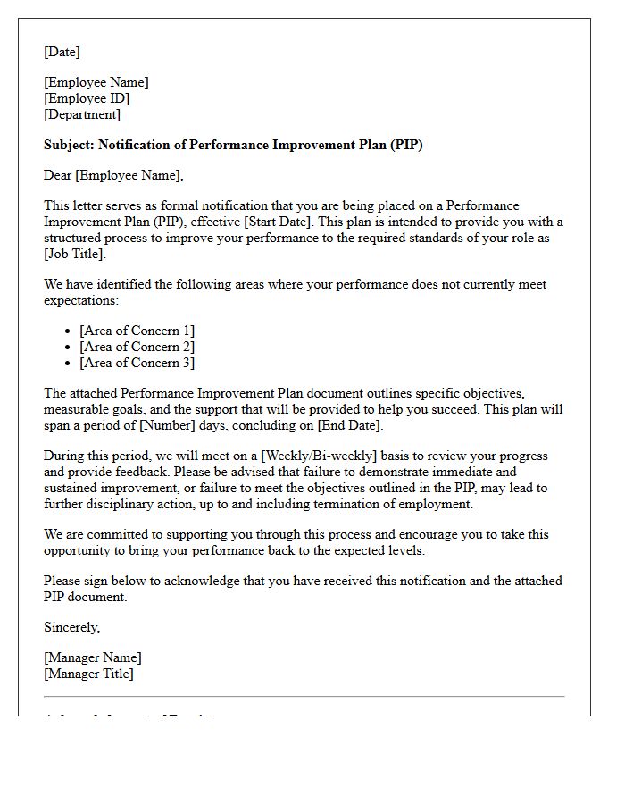 Performance Improvement Plan Initiation Letter