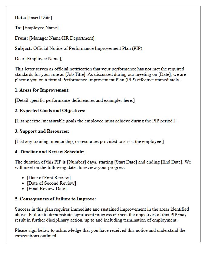 Official Performance Improvement Plan Notice Letter