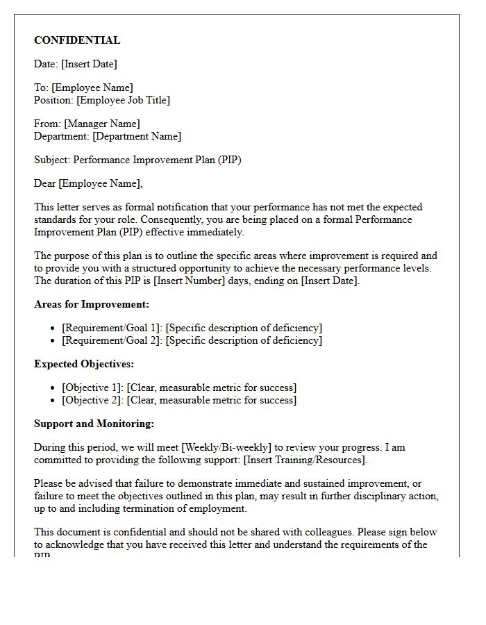 Confidential Performance Improvement Plan Start Letter