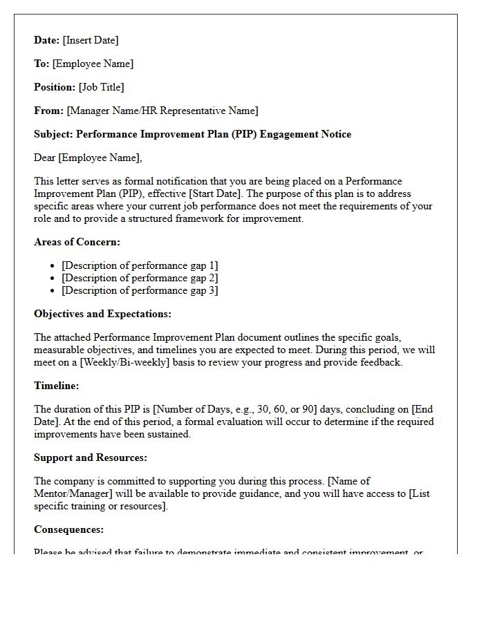 Required Performance Improvement Plan Engagement Letter