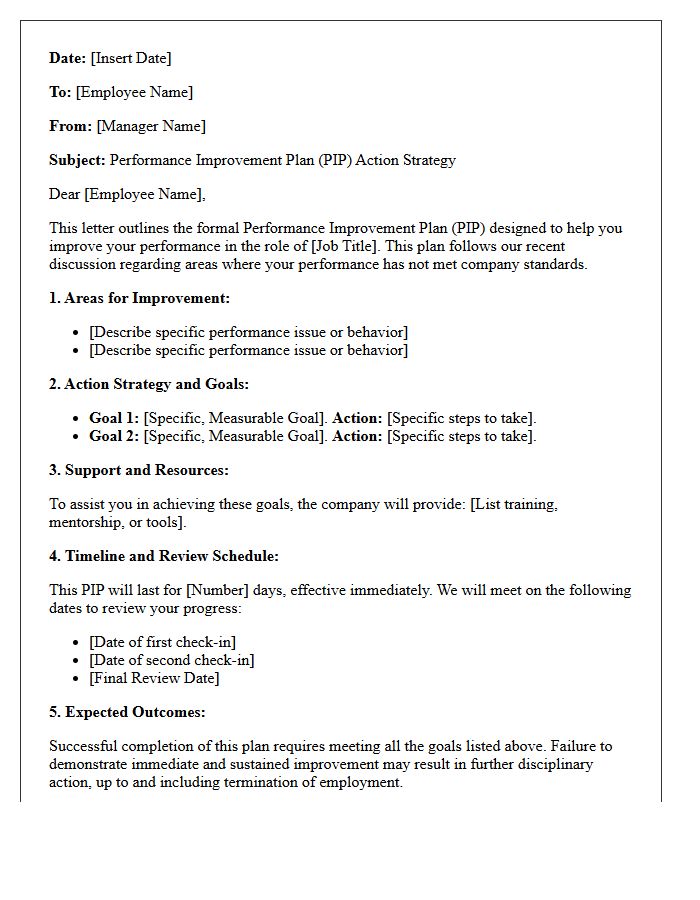 Performance Improvement Plan Action Strategy Letter