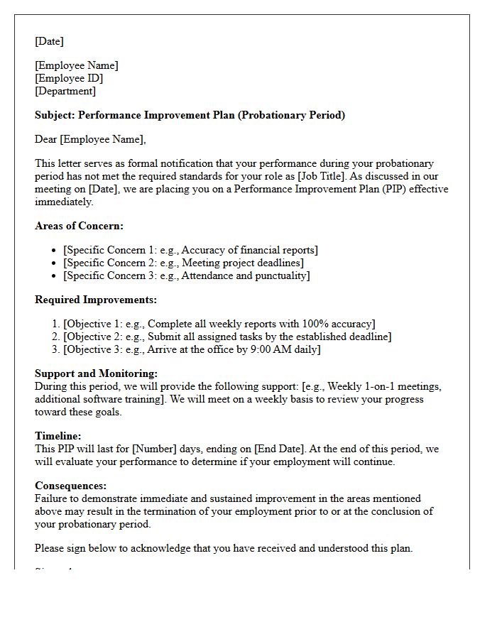 Performance Improvement Plan Probationary Period Letter