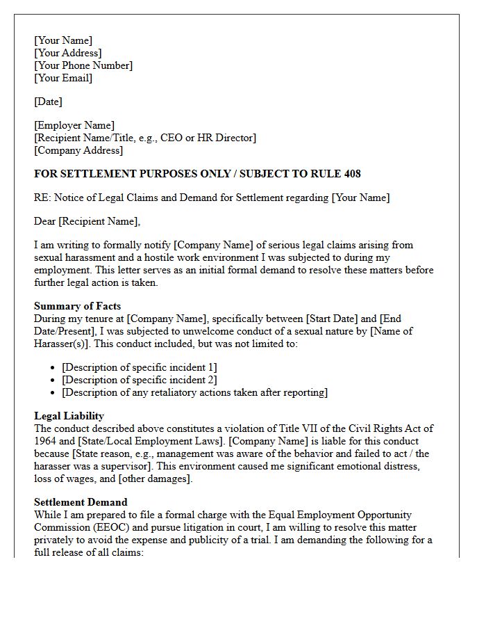 Initial Sexual Harassment Settlement Demand Letter