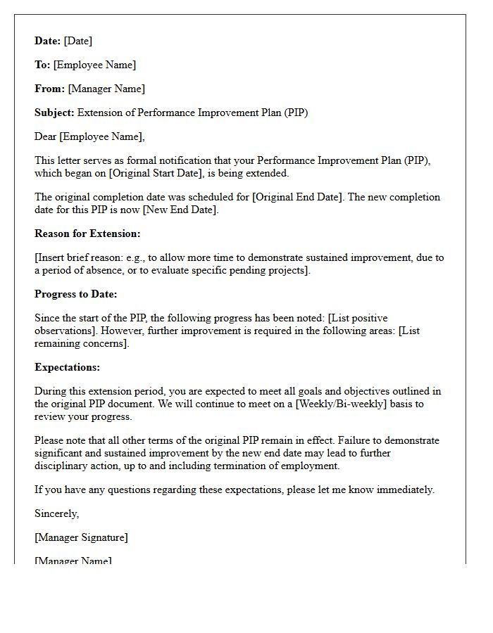 Standard Performance Improvement Plan Extension Letter