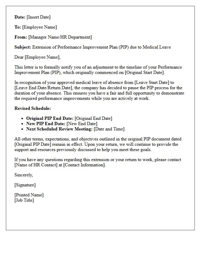Medical Leave Performance Improvement Plan Extension Letter