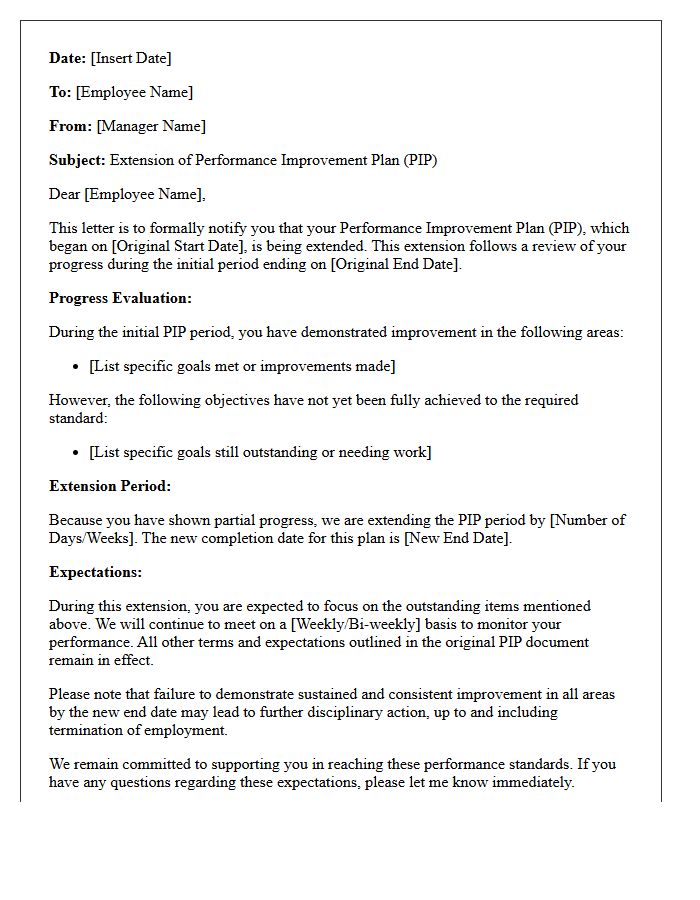 Partial Completion Performance Improvement Plan Extension Letter
