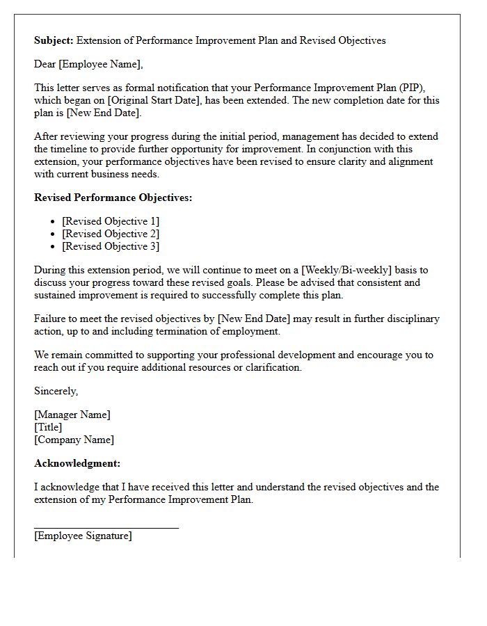 Revised Objectives Performance Improvement Plan Extension Letter