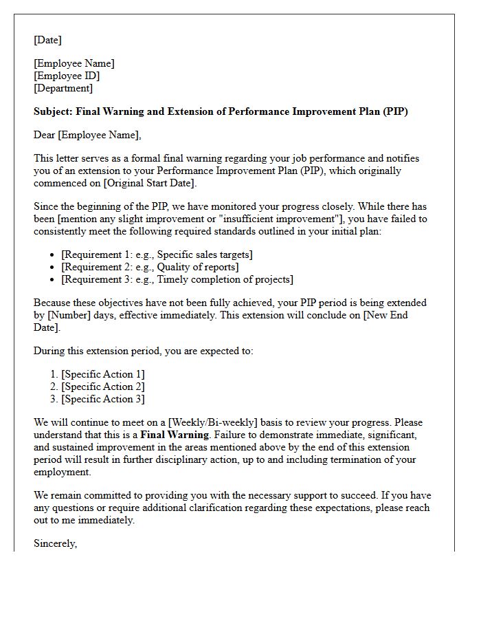 Final Warning Performance Improvement Plan Extension Letter