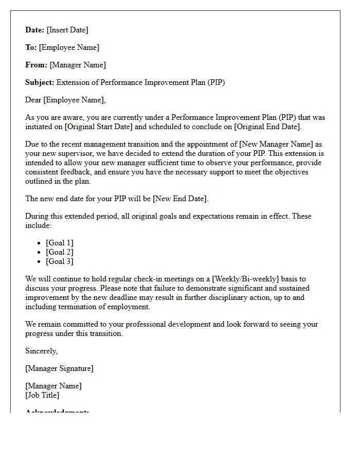 Management Transition Performance Improvement Plan Extension Letter